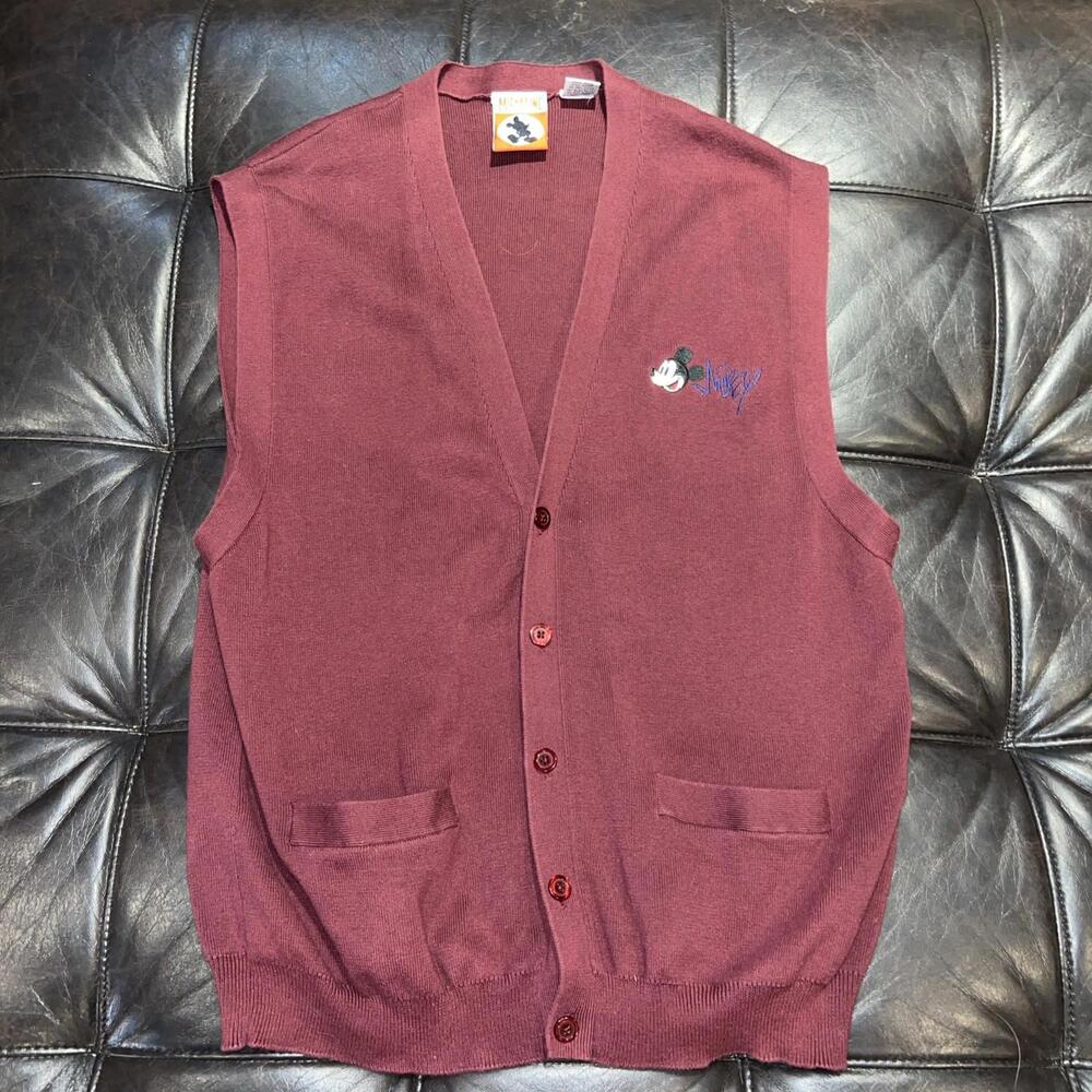 VINTAGE 90's Mickey Mouse Disney Sleeveless Cardigan Sweater Vest M